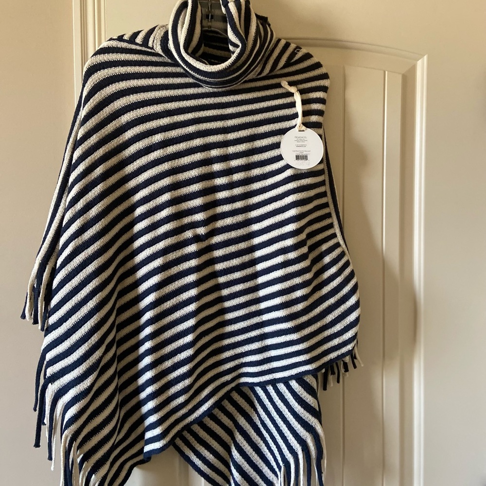 Demdaco Navy and Cream Poncho